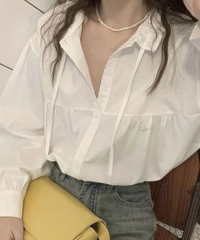 フリル衿ブラウス 長袖タックシャツ 送料無料 即日発送-4