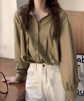 フリル衿ブラウス 長袖タックシャツ 送料無料 即日発送-5