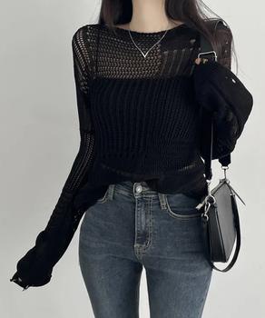 ダメージニットトップス 透かし編みニット 送料無料 即日発送-3