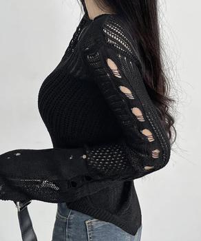 ダメージニットトップス 透かし編みニット 送料無料 即日発送-4