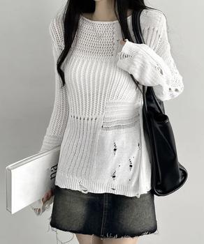 ダメージニットトップス 透かし編みニット 送料無料 即日発送-5