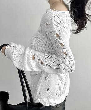 ダメージニットトップス 透かし編みニット 送料無料 即日発送-6