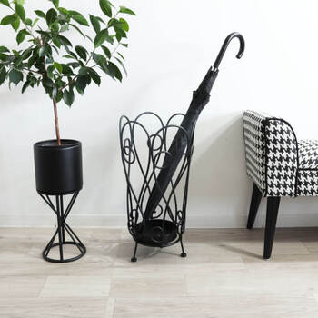 アイアン傘立て アンブレラスタンド アラベスク調デザイン ブラック 送料無料-6