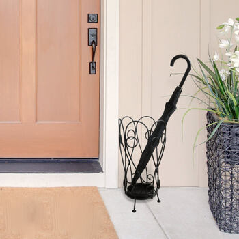 アイアン傘立て アンブレラスタンド アラベスク調デザイン ブラック 送料無料-8