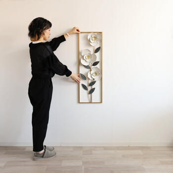 ウォールアートパネル 壁掛け 壁飾り フラワー　白い椿をモチーフ 送料無料-5