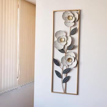 ウォールアートパネル 壁掛け 壁飾り フラワー　白い椿をモチーフ 送料無料-7