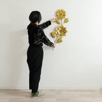 ウォールデコレーション 壁掛け 壁飾り ゴールド フラワー 送料無料-5