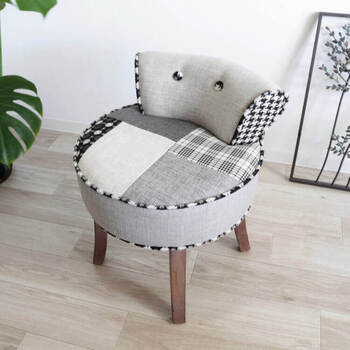 パッチワークデザインチェアー ライトグレー 送料無料-9