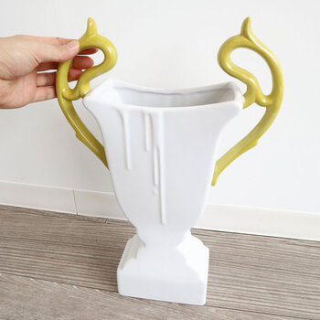 モダンテイスト 陶器フラワーベース 花瓶 ホワイト&グリーン 送料無料-5