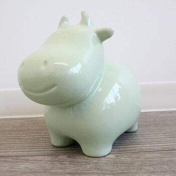 かわいい陶器製 陶器貯金箱 ウシ ライトグリーン 2セット 送料無料-1