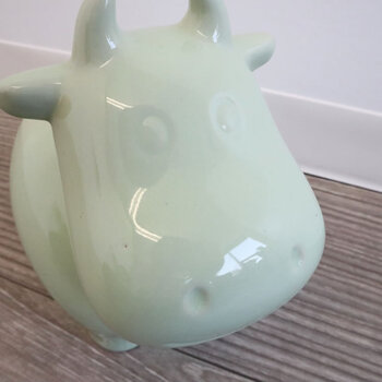かわいい陶器製 陶器貯金箱 ウシ ライトグリーン 2セット 送料無料-2