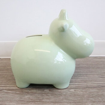 かわいい陶器製 陶器貯金箱 ウシ ライトグリーン 2セット 送料無料-4