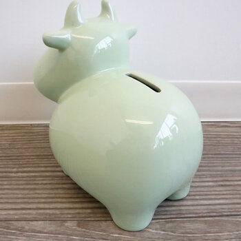 かわいい陶器製 陶器貯金箱 ウシ ライトグリーン 2セット 送料無料-5