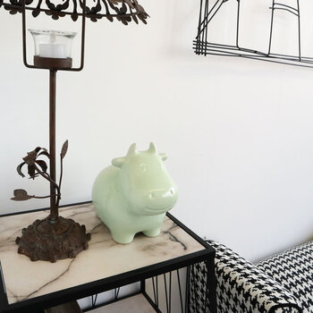 かわいい陶器製 陶器貯金箱 ウシ ライトグリーン 2セット 送料無料-8