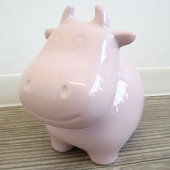 かわいい陶器製 陶器貯金箱 ウシ ライトピンク 2セット 送料無料-1