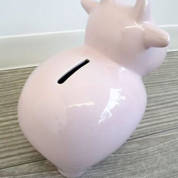 かわいい陶器製 陶器貯金箱 ウシ ライトピンク 2セット 送料無料-3