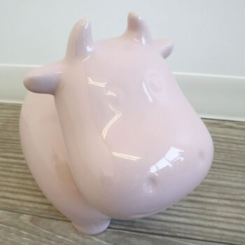 かわいい陶器製 陶器貯金箱 ウシ ライトピンク 2セット 送料無料-5