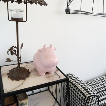 かわいい陶器製 陶器貯金箱 ウシ ライトピンク 2セット 送料無料-7