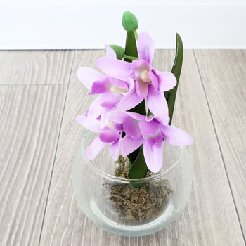 花瓶 モダンテイスト ガラス花瓶 グラスアート パープルフラワー 造花付き 色合いがとても綺麗な造花付きガラス花瓶 3個セット 送料無料-1