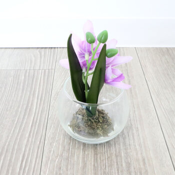 花瓶 モダンテイスト ガラス花瓶 グラスアート パープルフラワー 造花付き 色合いがとても綺麗な造花付きガラス花瓶 3個セット 送料無料-5