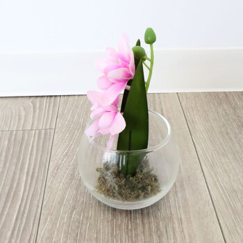 花瓶 モダンテイスト ガラス花瓶 グラスアート ピンクフラワー 造花付き　幅7cm高さ9cm奥行7cm 3個セット 送料無料-5