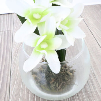 花瓶 モダンテイスト ガラス花瓶 グラスアート ホワイト＆ライトグリーン 色合いがとても綺麗な造花付きガラス花瓶 3個セット 送料無料-3
