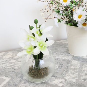 花瓶 モダンテイスト ガラス花瓶 グラスアート ホワイト＆ライトグリーン 色合いがとても綺麗な造花付きガラス花瓶 3個セット 送料無料-6