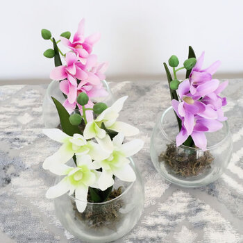 花瓶 モダンテイスト ガラス花瓶 グラスアート ホワイト＆ライトグリーン 色合いがとても綺麗な造花付きガラス花瓶 3個セット 送料無料-8