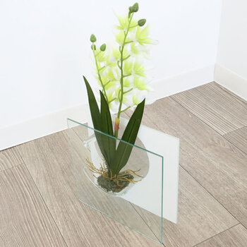 花瓶 モダンテイスト ガラス花瓶 グラスアート ホワイト&ライトグリーン 造花付き 色合いがとても綺麗な造花付きガラス花瓶 送料無料-5
