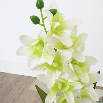 花瓶 モダンテイスト ガラス花瓶 グラスアート ホワイト＆ライトグリーン 造花付き 送料無料-1