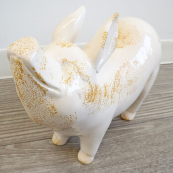 陶器置物 ブタ　とてもかわいい陶器製ブタのオブジェ 送料無料-1