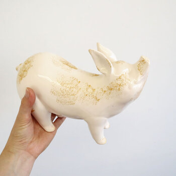 陶器置物 ブタ　とてもかわいい陶器製ブタのオブジェ 送料無料-6