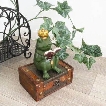 置物 オブジェ カエル 殿様カエルが本を読んでいるかわいい置物 送料無料-6