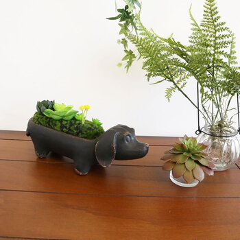 置物 犬 ダックスフンド アレンジフラワー 送料無料-7