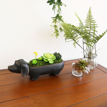 置物 犬 ダックスフンド アレンジフラワー 送料無料-8