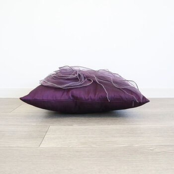 肌触りの良い逸品 スクエアローズクッション パープル 送料無料-2