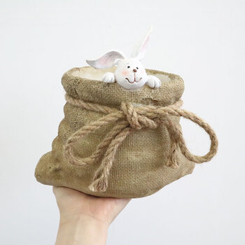 鉢カバー プランター うさぎ L　小さなうさぎが中から覗いているかわいいプランター 送料無料-6