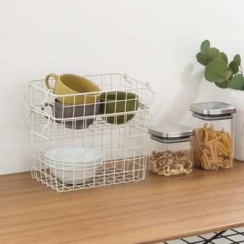 スタッキング ワイヤーバスケット 26x18x18cm 6個セット 送料無料-5