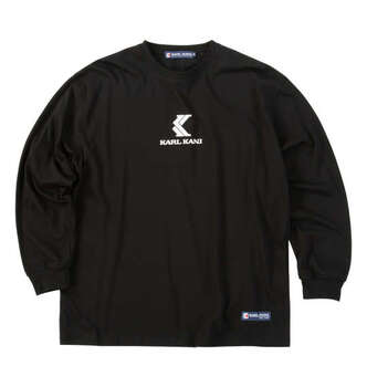 大きいサイズ KARL KANI 天竺長袖Tシャツ 3L 4L 5L 6L 8L ブラック ラッピング可 送料無料 即日発送-1