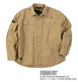 大きいサイズ FLAGSTAFF×PEANUTS スヌーピーコラボリップストップ長袖シャツ 3L 4L 5L 6L 8L ベージュ ラッピング可 送料無料 即日発送-1