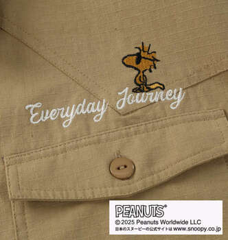 大きいサイズ FLAGSTAFF×PEANUTS スヌーピーコラボリップストップ長袖シャツ 3L 4L 5L 6L 8L ベージュ ラッピング可 送料無料 即日発送-3