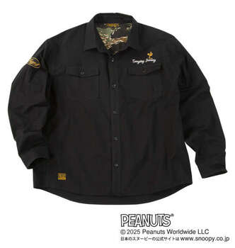 大きいサイズ FLAGSTAFF×PEANUTS スヌーピーコラボリップストップ長袖シャツ 3L 4L 5L 6L 8L ブラック ラッピング可 送料無料 即日発送-1