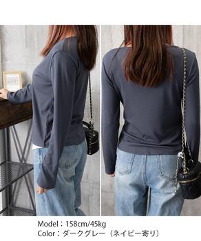 レイヤード風Tシャツ スリットネック秋服 送料無料 即日発送-8