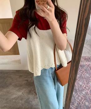 ニットベスト レディース 編み Aライン 送料無料 即日発送-3