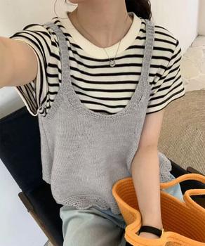 ニットベスト レディース 編み Aライン 送料無料 即日発送-4