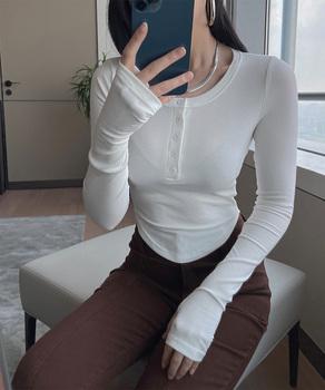 長袖Tシャツ レディース ボタン 無地 送料無料 即日発送-2