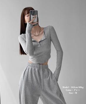 長袖Tシャツ レディース ボタン 無地 送料無料 即日発送-5