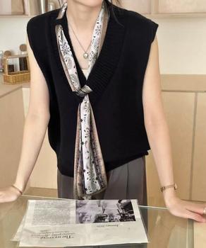 Vネックニットベストスカーフ付き 送料無料 即日発送-2