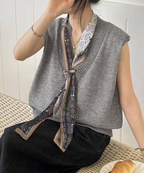 Vネックニットベストスカーフ付き 送料無料 即日発送-3