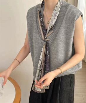 Vネックニットベストスカーフ付き 送料無料 即日発送-4